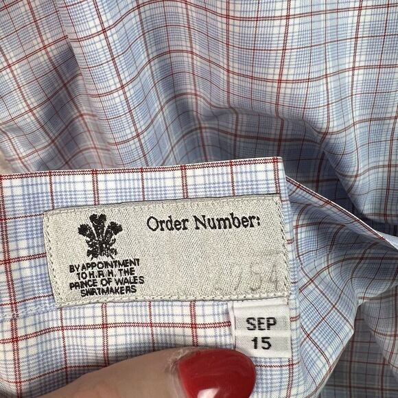 Turnbull & Asser Mens Dress Shirt XL?*READ White/Blue Plaid Designer Button Down - Picture 9 of 15